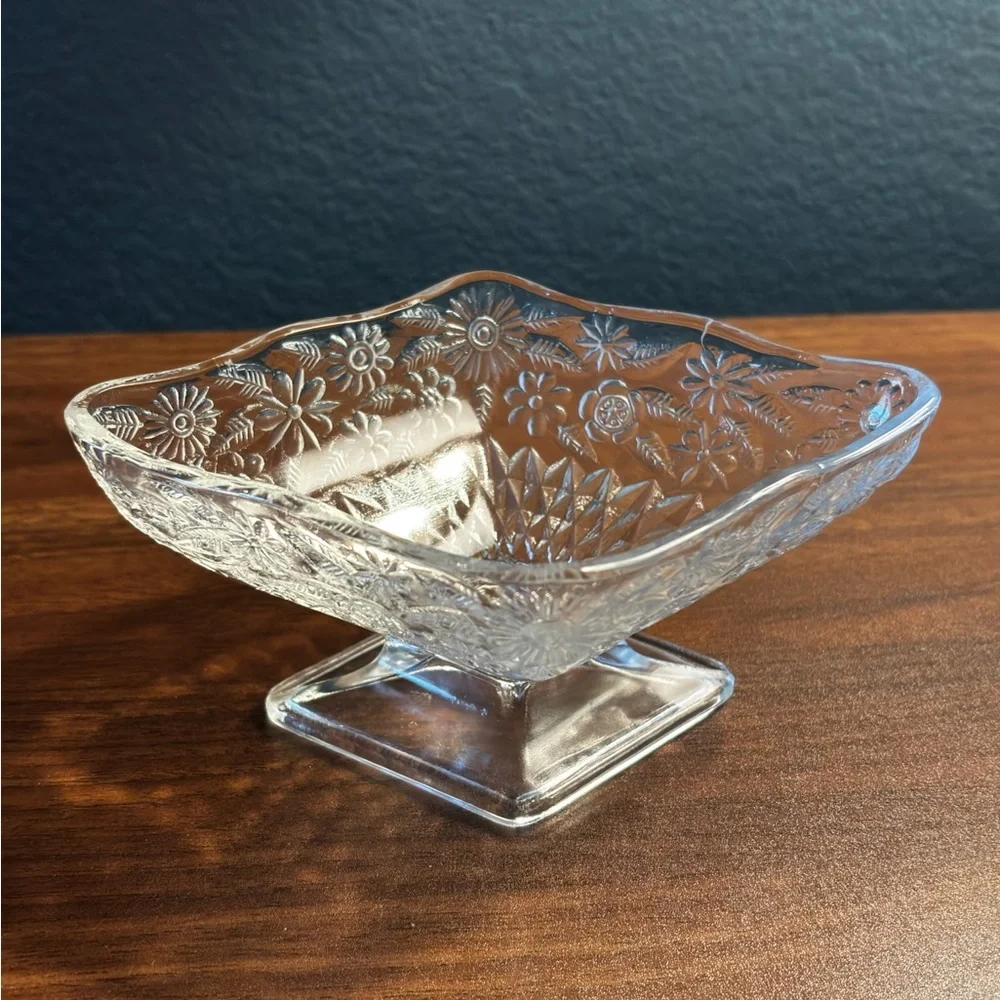 Indiana Glass Pineapple & Floral Compote Candy Dish
